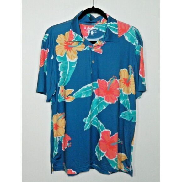 Chubbies Polo Shirt Mens Medium Blue Floral Tropical Hawaiian Hibiscus Flower - Picture 4 of 6
